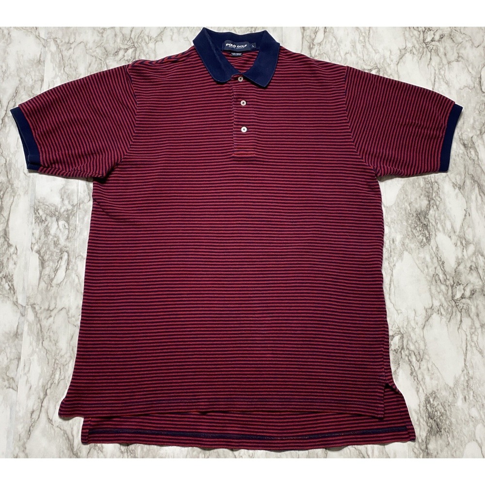 Polo Golf Ralph Lauren Mens Shirt‎ Size L Short Sleeve Red Blue Striped